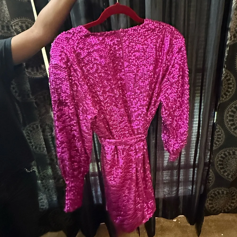 Pink Sequin Wrap Dress - Picture 5 of 5
